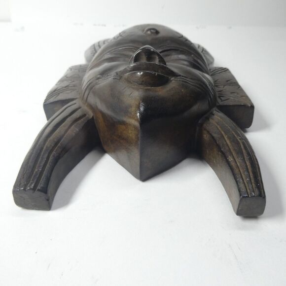 Horned Senufo Wooden Wall Mask Vintage Carved Ivory Coast Africa - Picture 5 of 11